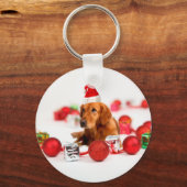 Golden Retriever Dog W Red Santa Hat Kerstmis Sleutelhanger (Voorkant)
