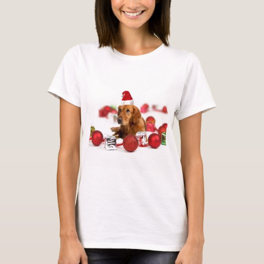 Golden Retriever Dog W Red Santa Hat Kerstmis T-shirt (Voorkant)