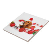 Golden Retriever Dog W Red Santa Hat Kerstmis Tegeltje (Zijkant)