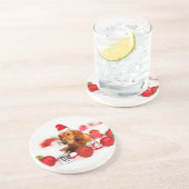 Golden Retriever Dog W Red Santa Hat Kerstmis Zandsteen Onderzetter (Zijkant)