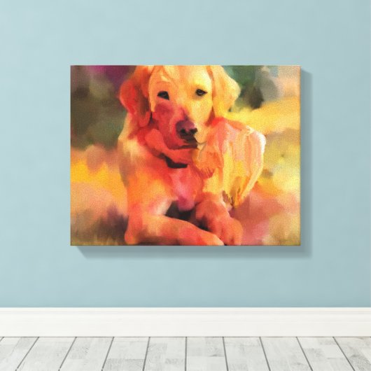 Golden Retriever Dog Waterverf Art Canvas Afdruk (Insitu (Houten vloer))
