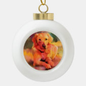 Golden Retriever Dog Waterverf Art Keramische Bal Ornament (Voorkant)