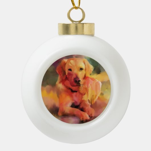 Golden Retriever Dog Waterverf Art Keramische Bal Ornament (Voorkant)