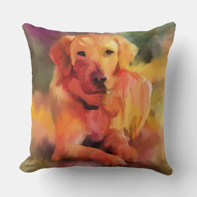 Golden Retriever Dog Waterverf Art Kussen (Voorkant)