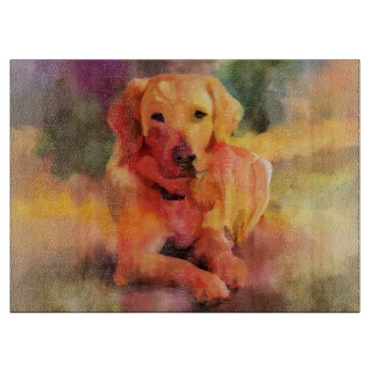 Golden Retriever Dog Waterverf Art Snijplank (Voorkant)