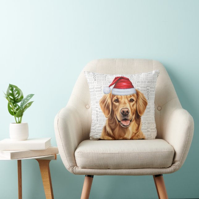 Golden Retriever Dog Waterverf Kerst Kussen (Stoel)