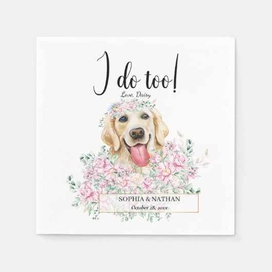 Golden Retriever Dog Wedding Cocktail Napkins Servet (Voorkant)