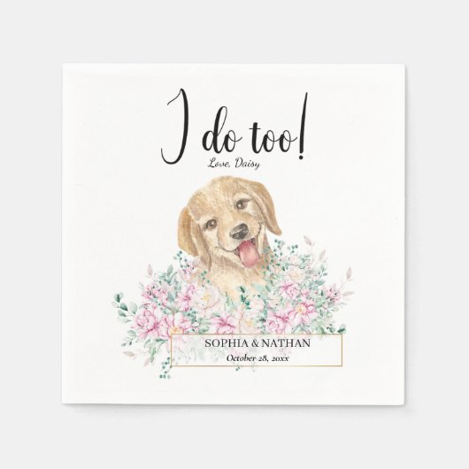Golden Retriever Dog Wedding Cocktail Napkins Servet (Voorkant)
