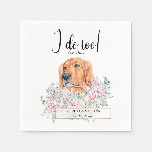 Golden Retriever Dog Wedding Cocktail Napkins Servet (Voorkant)