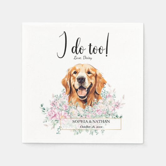 Golden Retriever Dog Wedding Cocktail Napkins Servet (Voorkant)