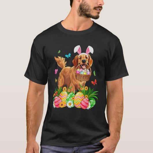 Golden Retriever Dog With Bunny Ears Egg Basket Ea T-shirt (Voorkant)