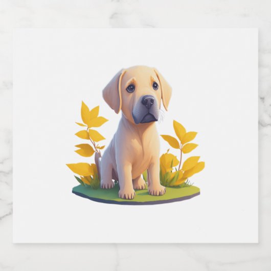 Golden Retriever Doggo Leuke Digitale Chibi Sparkling Wijnetiket (Enkel label)