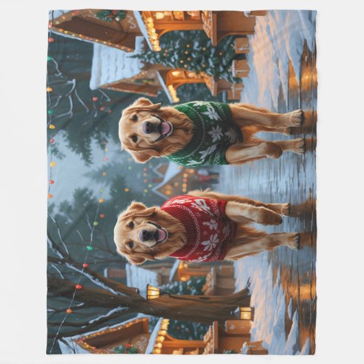 Golden Retriever Dogs Christmas Snow Holiday Fleece Deken (Voorkant)