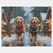 Golden Retriever Dogs Christmas Snow Holiday Fleece Deken (Voorkant (Horizontaal))