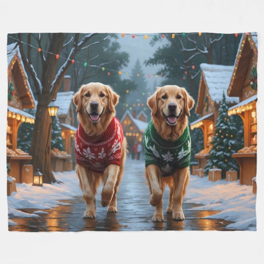 Golden Retriever Dogs Christmas Snow Holiday Fleece Deken (Voorkant (Horizontaal))