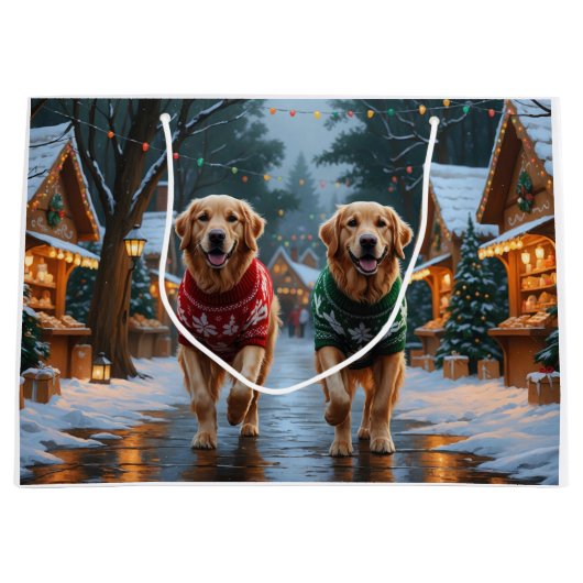 Golden Retriever Dogs Christmas Snow Holiday Groot Cadeauzakje (Voorkant)