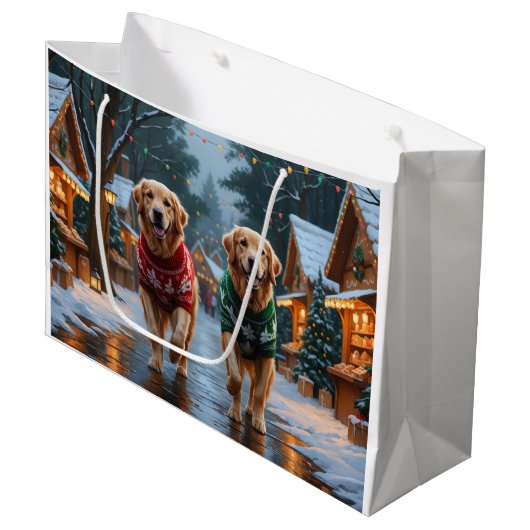 Golden Retriever Dogs Christmas Snow Holiday Groot Cadeauzakje (Voorkant Gekanteld)