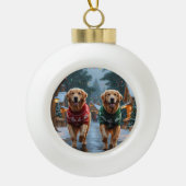 Golden Retriever Dogs Christmas Snow Holiday Keramische Bal Ornament (Voorkant)