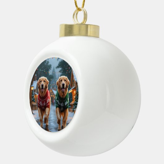 Golden Retriever Dogs Christmas Snow Holiday Keramische Bal Ornament (Rechts)
