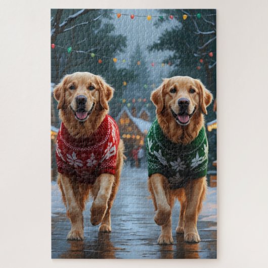 Golden Retriever Dogs Christmas Snow Holiday Legpuzzel (Verticaal)