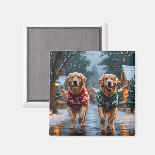 Golden Retriever Dogs Christmas Snow Holiday Magneet (Voorkant / Achterkant)
