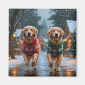 Golden Retriever Dogs Christmas Snow Holiday Magneet (Voorkant)