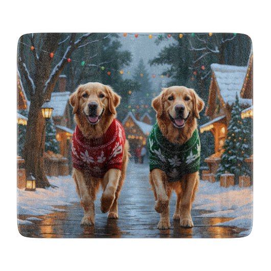 Golden Retriever Dogs Christmas Snow Holiday Snijplank (Voorkant)