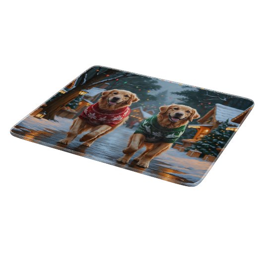 Golden Retriever Dogs Christmas Snow Holiday Snijplank (Hoek)