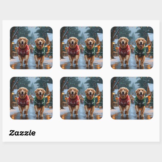 Golden Retriever Dogs Christmas Snow Holiday Vierkante Sticker (Vel)