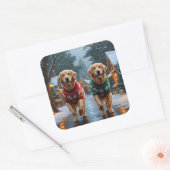 Golden Retriever Dogs Christmas Snow Holiday Vierkante Sticker (Envelop)
