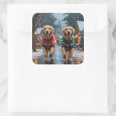 Golden Retriever Dogs Christmas Snow Holiday Vierkante Sticker (Tas)
