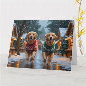 Golden Retriever Dogs Kerstmis Sneeuw Vakantie Kaart (Gele Bloem)