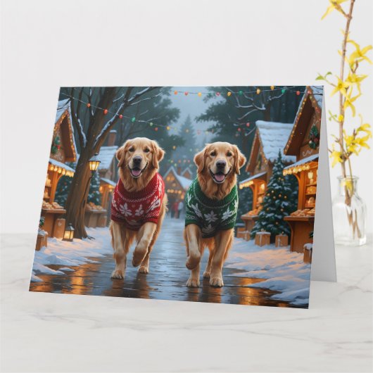 Golden Retriever Dogs Kerstmis Sneeuw Vakantie Kaart (Gele Bloem)