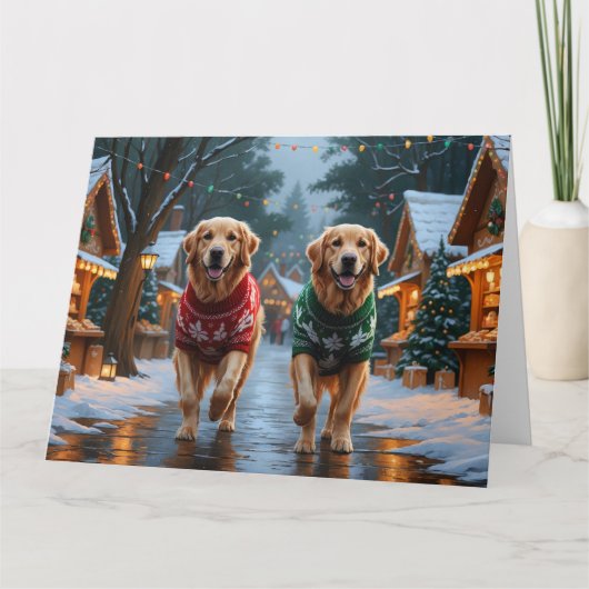 Golden Retriever Dogs Kerstmis Sneeuw Vakantie Kaart (Voorkant)