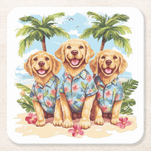 Golden Retriever Dogs met een Hawaïaans Shirt Kartonnen Onderzetters