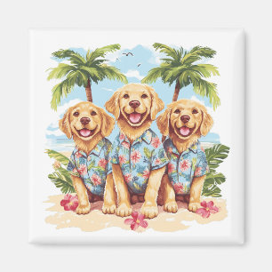 Golden Retriever Dogs met een Hawaïaans Shirt Magneet