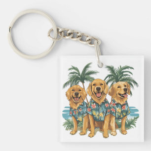 Golden Retriever Dogs met een Hawaïaans Shirt Sleutelhanger