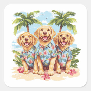 Golden Retriever Dogs met een Hawaïaans Shirt Vierkante Sticker