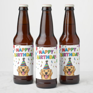 Golden Retriever Doodle Happy Birthday Bier Etiket