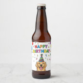 Golden Retriever Doodle Happy Birthday Bier Etiket (Voorkant)