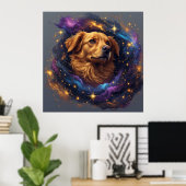 Golden Retriever door Whimsical Cosmos Poster (Thuiskantoor)