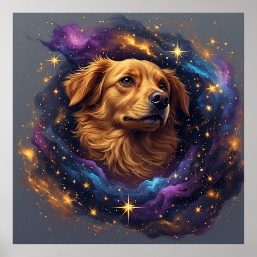 Golden Retriever door Whimsical Cosmos Poster (Voorkant)