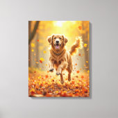 Golden Retriever draait in de herfst Bossen Canvas Afdruk (Voorkant)