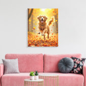 Golden Retriever draait in de herfst Bossen Canvas Afdruk (Insitu (Woonkamer))