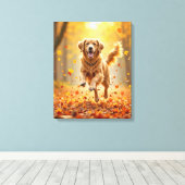 Golden Retriever draait in de herfst Bossen Canvas Afdruk (Insitu (Houten vloer))