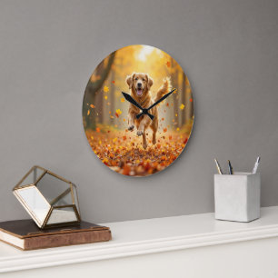 Golden Retriever draait in de herfst Bossen Grote Klok