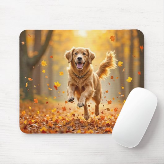 Golden Retriever draait in de herfst Bossen Muismat (Met muis)