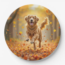 Golden Retriever draait in de herfst Bossen Papieren Bordje