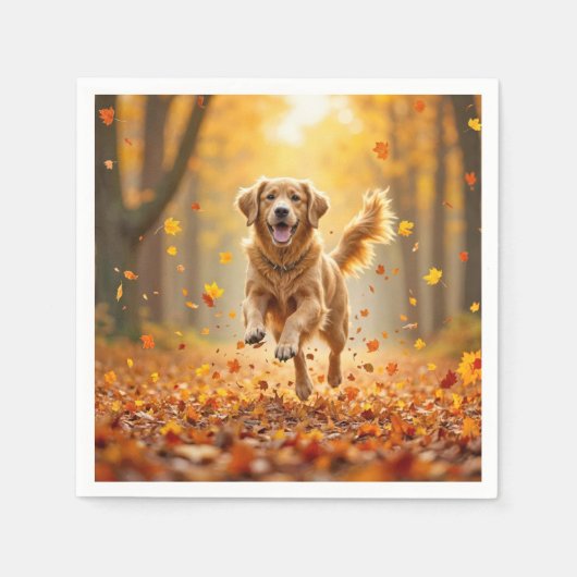 Golden Retriever draait in de herfst Bossen Servet (Voorkant)