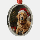 Golden Retriever Dragen Santa Hat Metalen Ornament (Rechts)
